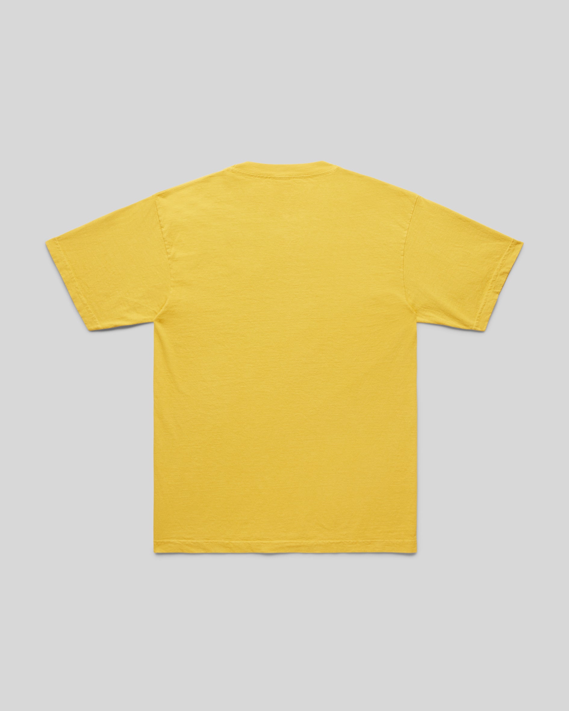 1987 Luna Luna T-Shirt in Yellow. Rear photograph of yellow t-shirt with black text at chest that reads "LUNA LUNA"