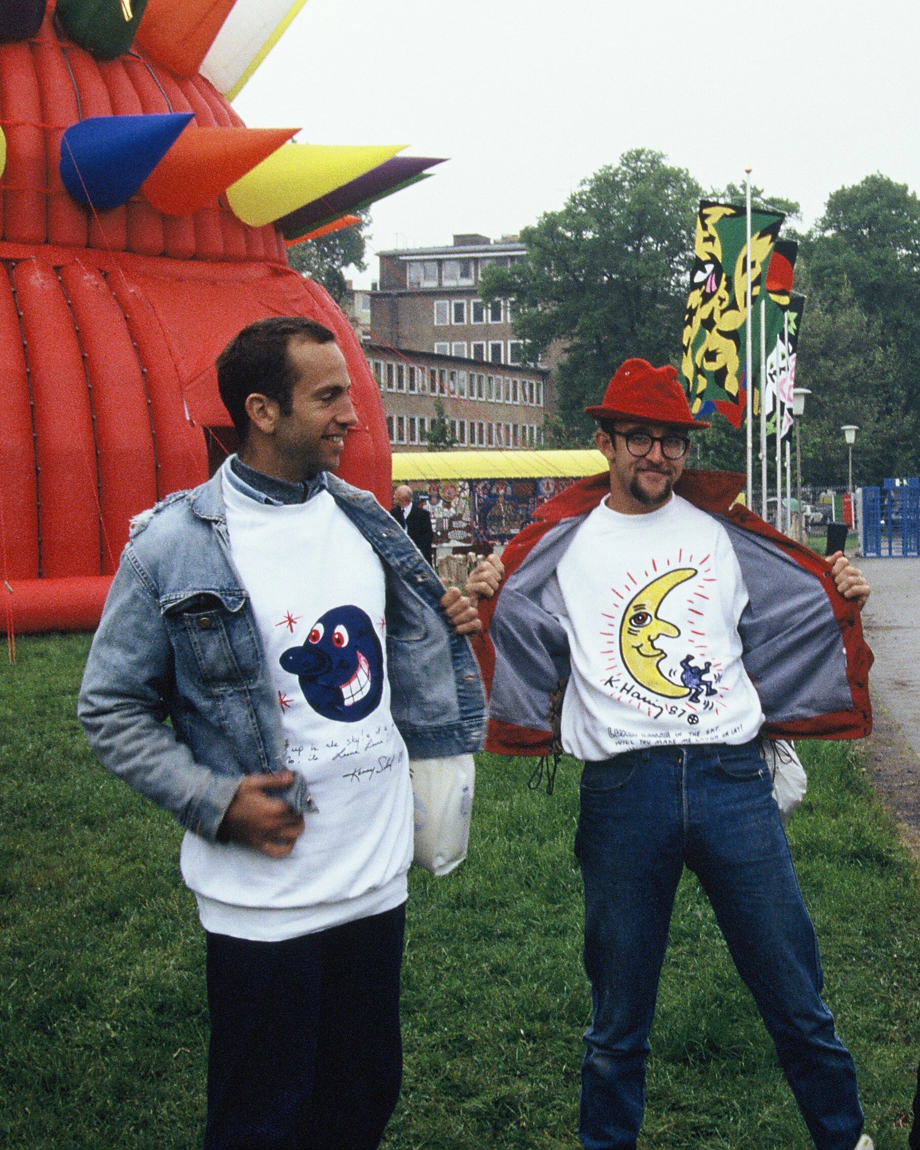 Archive photograph of Kenny Scarf and Keith Haring wearing the Archival Kenny Scharf Crewneck