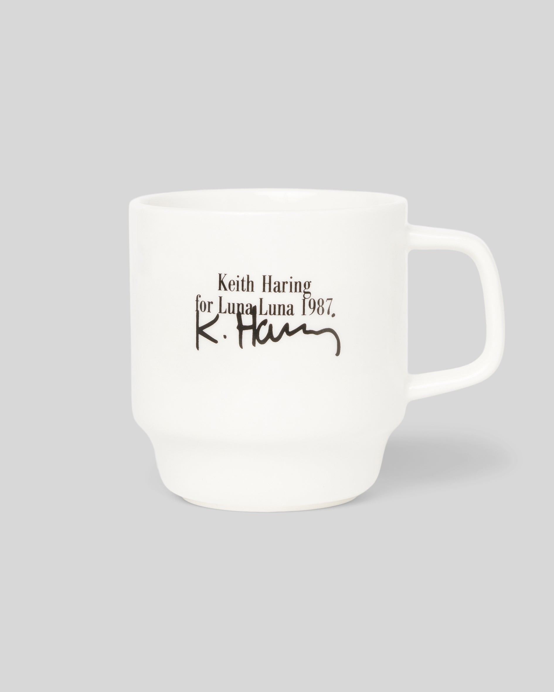 Rear photo of Haring Moon Mug showcasing Keith Haring signature